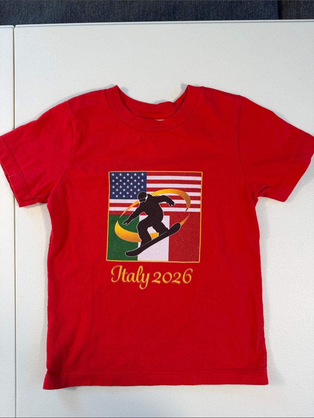 Italy 2026 Snowboard USA Italian Flag Toddler T-Shirt Red Size 4T